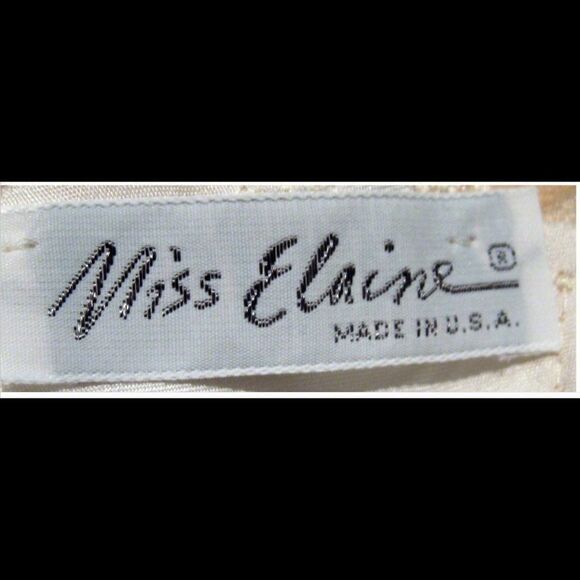 VTG SHINY WHITE SATIN BEIGE LACE FLORAL LONG NIGHTGOWN THIN STRAP -MISS ELAINE- - Picture 13 of 14